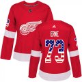 Wholesale Cheap Adidas Red Wings #73 Adam Erne Red Home Authentic USA Flag Women's Stitched NHL Jersey