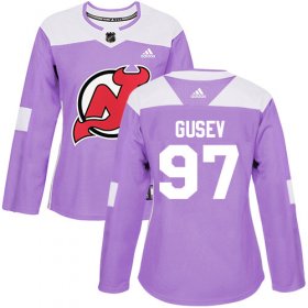 Wholesale Cheap Adidas Devils #97 Nikita Gusev Purple Authentic Fights Cancer Women\'s Stitched NHL Jersey