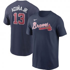 Wholesale Cheap Atlanta Braves #13 Ronald Acuna Jr. Nike Name & Number T-Shirt Navy