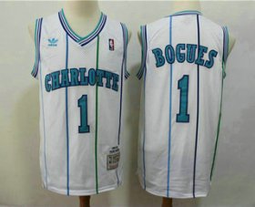 Wholesale Cheap Men\'s Charlotte Hornets #1 Muggsy Bogues 1992-93 White Hardwood Classics Soul Swingman Throwback Jersey With Adidas