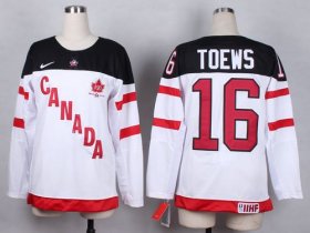 Wholesale Cheap Team Canada #16 Jonathan Toews White 100th Anniversary Women\'s Stitched NHL Jersey