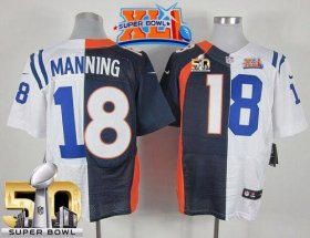 Wholesale Cheap Nike Colts #18 Peyton Manning Navy Blue/White Super Bowl XLI & Super Bowl 50 Men\'s Stitched NFL Elite Split Broncos Jersey