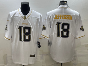 Wholesale Cheap Men\'s Minnesota Vikings #18 Justin Jefferson White Golden Edition Limited Stitched Jersey
