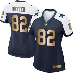 Wholesale Cheap Nike Cowboys #82 Jason Witten Navy Blue Thanksgiving Throwback Women\'s Stitched NFL Elite Gold Jersey