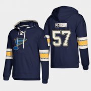 Wholesale Cheap St. Louis Blues #57 David Perron Blue adidas Lace-Up Pullover Hoodie