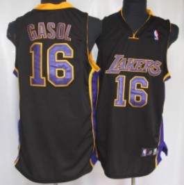 Wholesale Cheap Los Angeles Lakers #16 Paul Gaslo Black With Purple Swingman Jersey