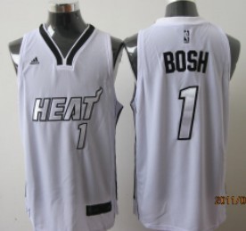 Wholesale Cheap Miami Heats #1 Chris Bosh White With Silvery Fashion Jersey