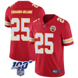 Wholesale Cheap Youth Nike Kansas City Chiefs #25 Clyde Edwards-Helaire Limited Red 100th Vapor Jersey