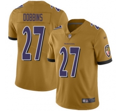 Wholesale Cheap Nike Ravens 27 J K Dobbins Gold Men Stitched NFL Limited Inverted Legend Jersey