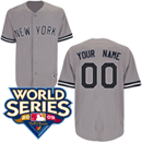 Wholesale Cheap Yankees Personalized Authentic Grey w/2009 World Series Patch MLB Jersey (S-3XL)