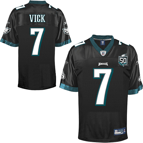 Wholesale Cheap Eagles Michael Vick #7 Black Stitched Team 50TH Anniversary Patch NFL Jersey