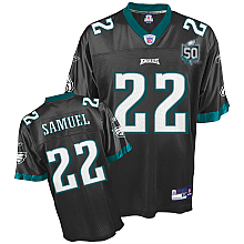 Wholesale Cheap Eagles Asante Samuel #22 Black Stitched Team 50TH Anniversary Patch NFL Jersey